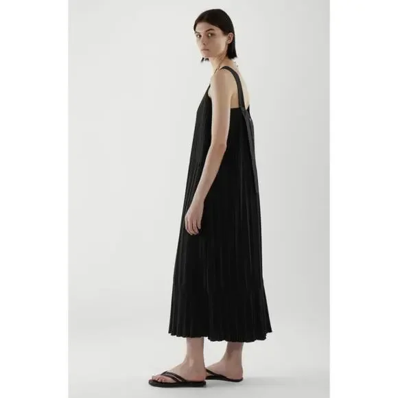 COS Women’s Maxi Dress Size 6 Black Pleated Minimalist Modern Cotton Blend Long - Picture 4 of 15